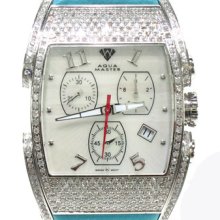 Ladies Women Diamond Aqua Master Watch Round Cut Blue 87 3.25ct