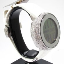 Ladies Women Diamond White Fully Iced Gucci Watch Round Cut 4.00ct