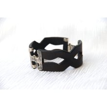 Leather bracelet with silver parts for man