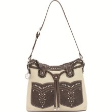 Leather Hobo Handbag - Cream & Brown - Dungaree - American West