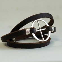 Leather Wrap Bracelet to celebrate Earth Day - Mens Leather Wrap - EcoFriendly Recycled Sterling Silver - Planetary Symbol Earth -