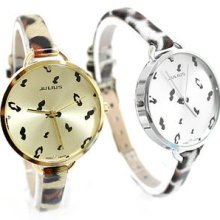Leopard-Print Genuine-Leather Strap Watch