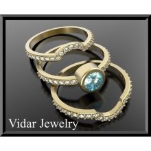 Light Blue Aquamarine And Diamond 14k Yellow Gold Wedding Ring Set