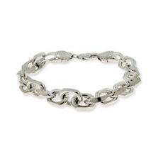 Linked Anchor Chain Mens Sterling Silver Bracelet