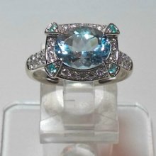 Lorenzo 18k White Gold Aquamarine Diamond Ring Sz 7.25