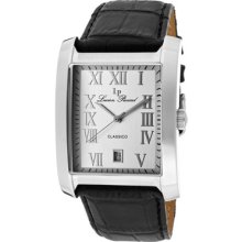 Lucien Piccard Watch 98042-02s Men's Classico Silver Dial Black Genuine Leather