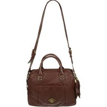 Luxe Rachel Zoe Pebble Leather Convertible Satchel with Tassels - Chocolate - One Size