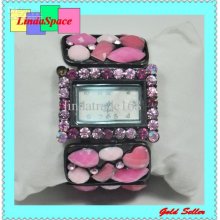 Luxury Imitation Stone Watches Women Pink Crystal Stainless Steel Wa
