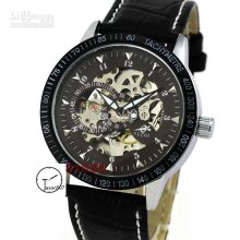 Luxury Men's Automatic Glass Back Watches Sports Leather Band Wristw