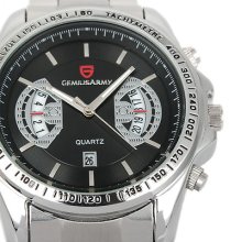 Luxury Sport Timepiece Date Metallic Silver S/steel Wrist Quartz Bracelet Watch
