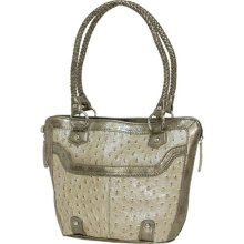 Marc Chantal Naomi Ostrich Embossed Leather Tote/Olive/#8966