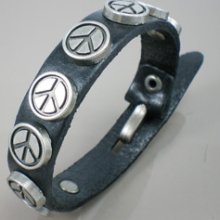 Marley Peace Hippie Black Cowhide Leather Wristband Bracelet Stud Cuff Band