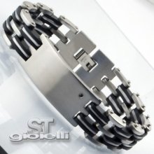 Men Bracelet Black Natural Diamond Brilliant Set On Plate Stainless Steell St 4u
