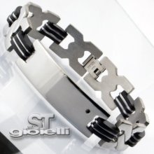 Men Bracelet Black Natural Diamond Brilliant Set Plate Stainless Steell St 61u