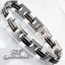 Men Bracelet With Natural Diamond Brilliant Set On Plate Stainless Steell St D6u