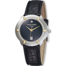 Men Charles Hubert 18k Leather Band Gray Dial Dress Watch