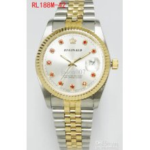 Men Fashion Watch Quartz Red Diamond White Dial Reginald Stainless S