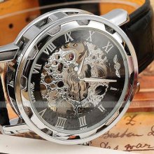 Men Skeleton Mechanical Analog Transparent Stainless Steel Case Sport Watch
