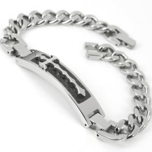 Men Stainless Steel Bracelet Black Cross Id Bangle Chain B01128