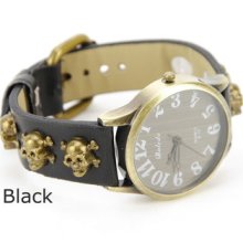 Men Women Leather Wristband Cuff Quartz Watch Bracelet Vintage Punk Rock Skull