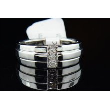 Mens 10k White Gold Princess Cut Diamond Engagement Ring Wedding Band .50 Ct