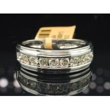 Mens 10k White Gold Round Cut Diamond Ring Engagement Wedding Band 1.05 Ct.