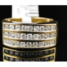 Mens 10k Yellow Gold Round Cut Diamond 3 Row Engagement Wedding Pinky Band Ring