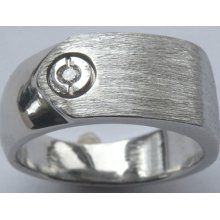 Mens 14k White Gold Diamond Signet Ring Size 8