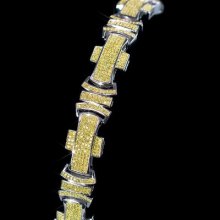 Mens 14k White Gold Fin Canary Lab Diamond Iced Hip Hop Cross Link Bracelet 18mm