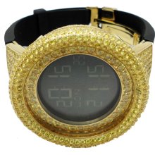 Mens 14K Yellow Gold Finish 10CT Lab Diamond Digital Silicon Watch JoJo JoJino