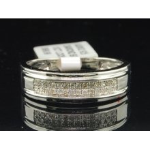 Mens 2 Row White Sterling Silver & Diamond Ring Engagement Wedding Band .20 Ct.
