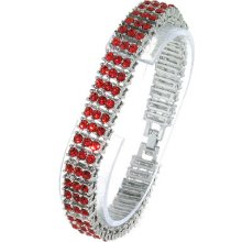Men's 3 Row Iced Out Silver With Red Cz Hip Hop Bling Bracelet