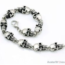 Mens 316l Stainless Steel Skull Bling Bracelet Chain B1v17