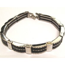 Men's 316L Stainless Steel Rigid Black Rubber Bracelet SSB22