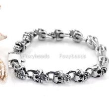 Men's 316l Stainless Steel Punk Skull Head Link Chain Bracelet Bangle 8
