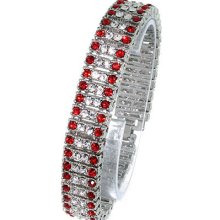 Men's 4 Row Iced Out Silver With Red & Clear Cz Hip Hop Bling Bracelet
