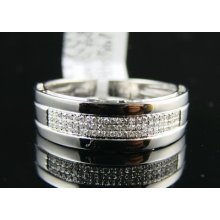 Mens 8 Mm White Gold Finish Wedding Band Diamond Ring 1/4 Ct