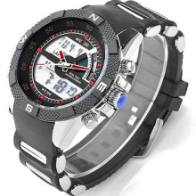 Men's Analog Dual Led Display Silicone Band Japan Quartz Sport Wrist Watch+box
