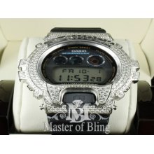 Mens Authentic Casio Shock Watch Dw 6900 Silver Simulated Diamond Iced Out