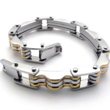 Mens Biker Silver Gold Stainless Steel Link Bracelet Bangle Ae20428