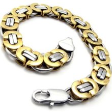 Men's Biker Wide Gold Stainless Steel Bracelet Link Bangle Ae19259