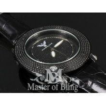Mens Black Gold Finish Real Genuine Diamond King Watch Free Leather Band On Deal