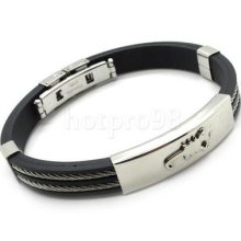 Men's Black Rubber Scorpion Stainless Steel Bracelet