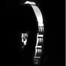 Men's Black Silver Link Stainless Steel Bracelet Rubber