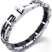 Men's Black Silver Tone Stainless Steel Bangle Bracelet