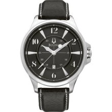 Mens Bulova Adventurer Watch in Stainless Steel with Leather Strap (96B135)