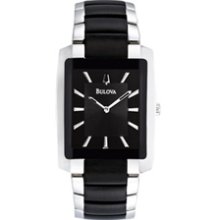 Men's Bulova Two-Tone Stainless Steel Watch with Black Tonneau Dial