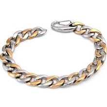Men's Chain Bracelet Yellow Gold Pvd 2 Tone Surgical Steel 8.5 Inches