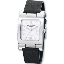 Mens Charles Hubert Leather Band ring Stnlss Off White Dial 30x40 ...
