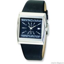 Men's Charles Hubert Stainless Steel Black Leather 37x40mm Watch